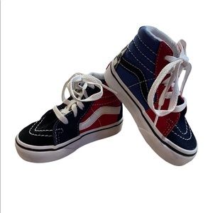 Vans Baby size 4 High Top Shoes Red, White Black and Blue